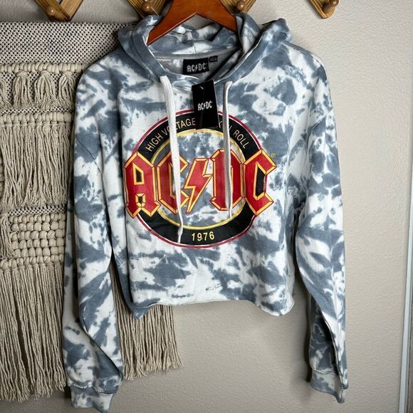 AC/DC Grey Cropped Tie Dye Hoodie - Picture 1 of 9